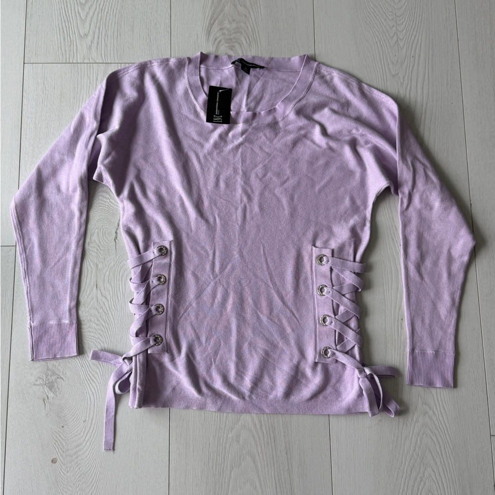 INC International Concepts Lilac Lace-Up Long Sleeve Top Petite
